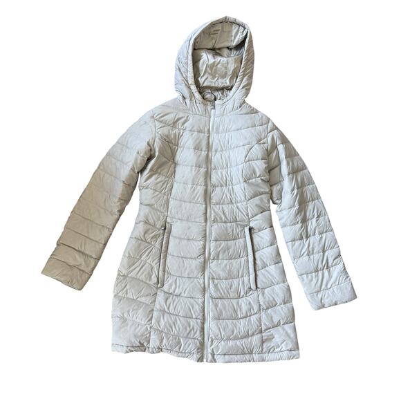 The North Face Light Grey Down Long Hooded Puffer Coat - Picture 1 of 12